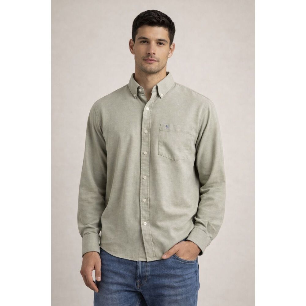 TailorByrd Mens Large Green Button Down Shirt Cotton Blend Casual